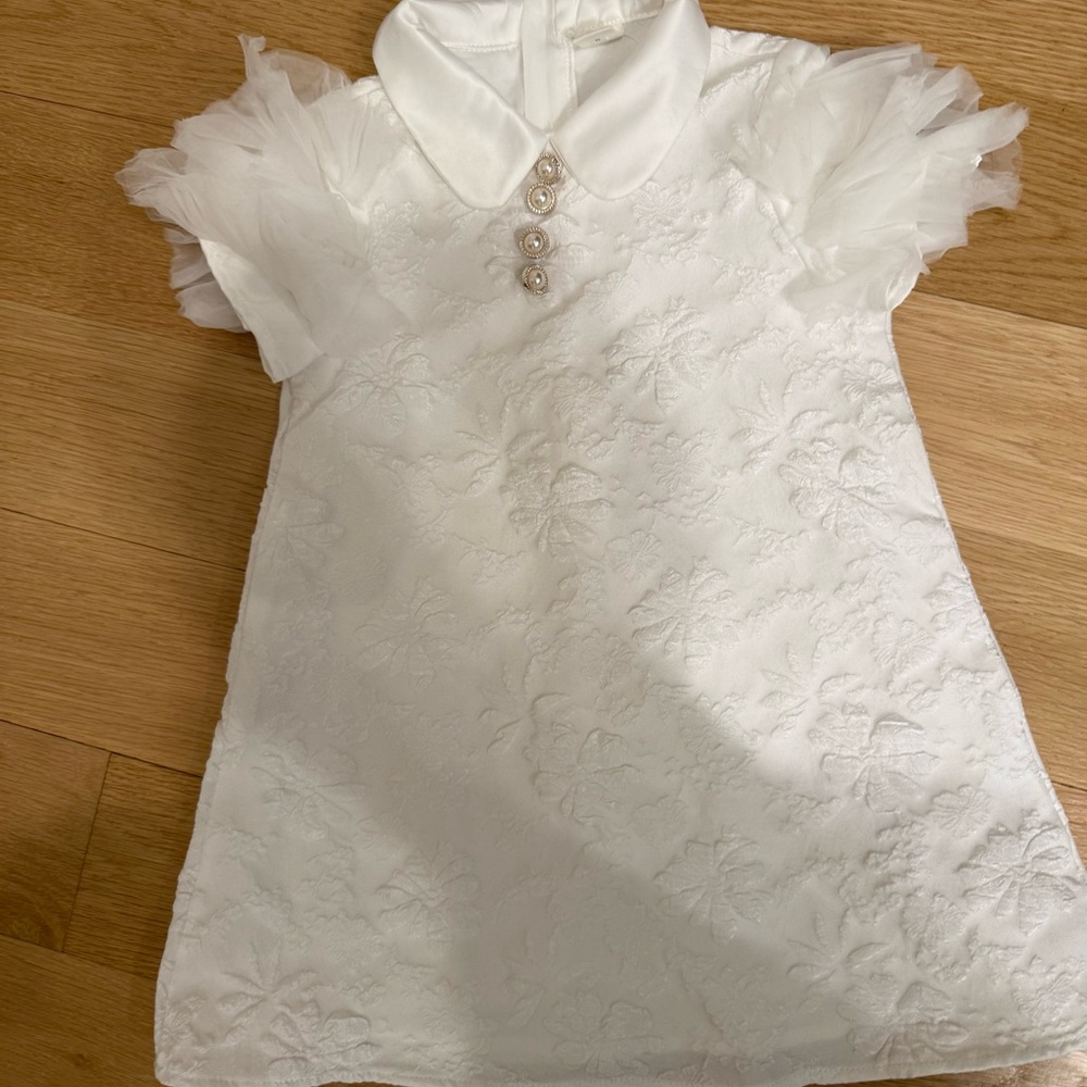 SHEIN White Floral Embroidered Girls' dress with Tulle Cap Sleeves